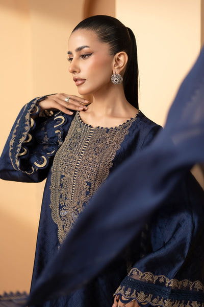 Maria B | RTW | 3 Piece Embroidered Self Tassel Silk Suit-Brand:Maria B-Type:Luxury Formals-Blue - House of Maryam- Buy in UK, USA
