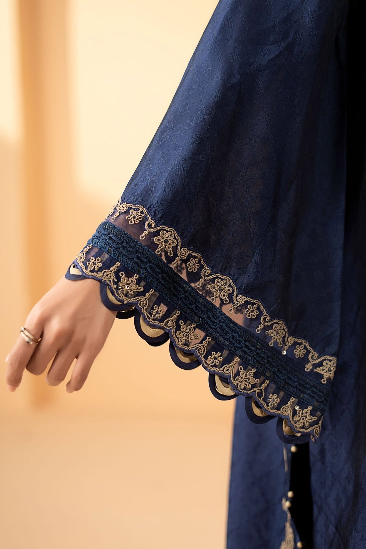 Maria B | RTW | 3 Piece Embroidered Self Tassel Silk Suit-Brand:Maria B-Type:Luxury Formals-Blue - House of Maryam- Buy in UK, USA