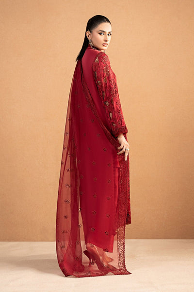 Maria B | RTW | 3 Piece Embroidered Shamoze Silk Suit-Brand:Maria B-Type:Luxury Formals-Red - House of Maryam- Buy in UK, USA