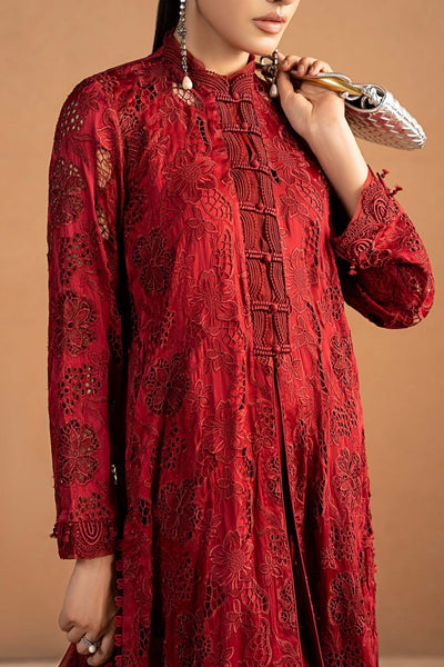 Maria B | RTW | 3 Piece Embroidered Shamoze Silk Suit-Brand:Maria B-Type:Luxury Formals-Red - House of Maryam- Buy in UK, USA