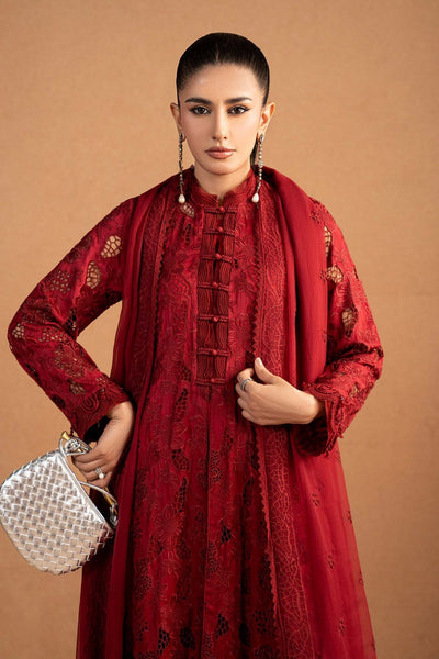 Maria B | RTW | 3 Piece Embroidered Shamoze Silk Suit-Brand:Maria B-Type:Luxury Formals-Red - House of Maryam- Buy in UK, USA