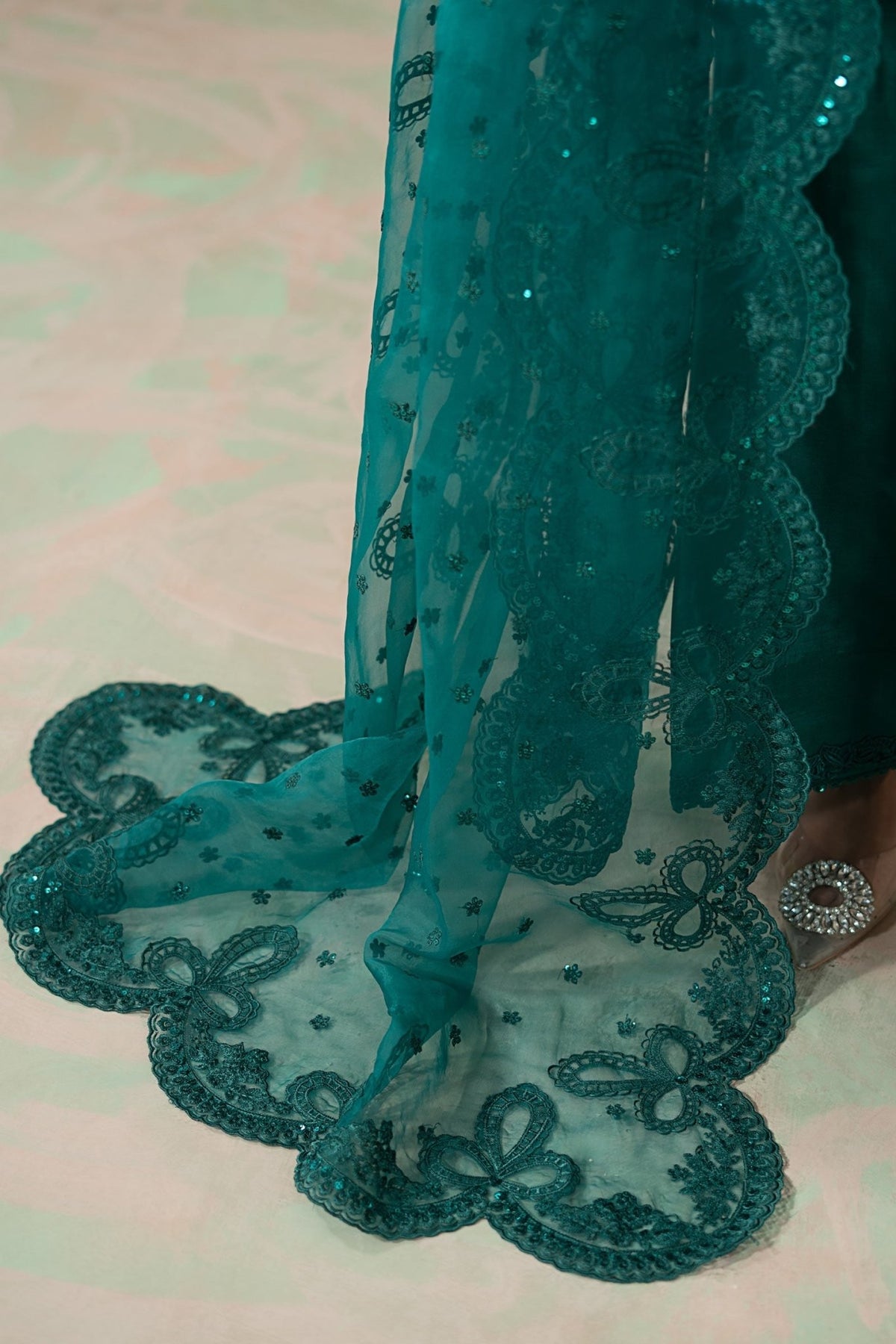 Maria B | RTW | 3 Piece Embroidered Silk Net Suit-Brand:Maria B-Type:Luxury Formals-Blue - House of Maryam- Buy in UK, USA