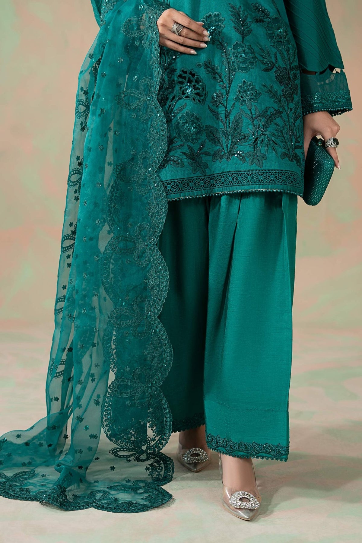 Maria B | RTW | 3 Piece Embroidered Silk Net Suit-Brand:Maria B-Type:Luxury Formals-Blue - House of Maryam- Buy in UK, USA