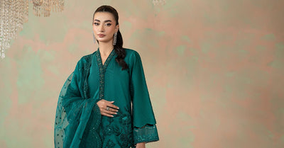 Maria B | RTW | 3 Piece Embroidered Silk Net Suit-Brand:Maria B-Type:Luxury Formals-Blue - House of Maryam- Buy in UK, USA