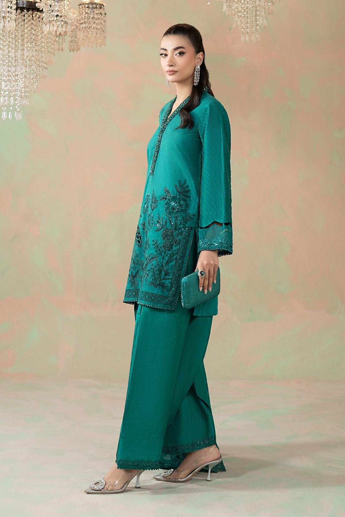 Maria B | RTW | 3 Piece Embroidered Silk Net Suit-Brand:Maria B-Type:Luxury Formals-Blue - House of Maryam- Buy in UK, USA