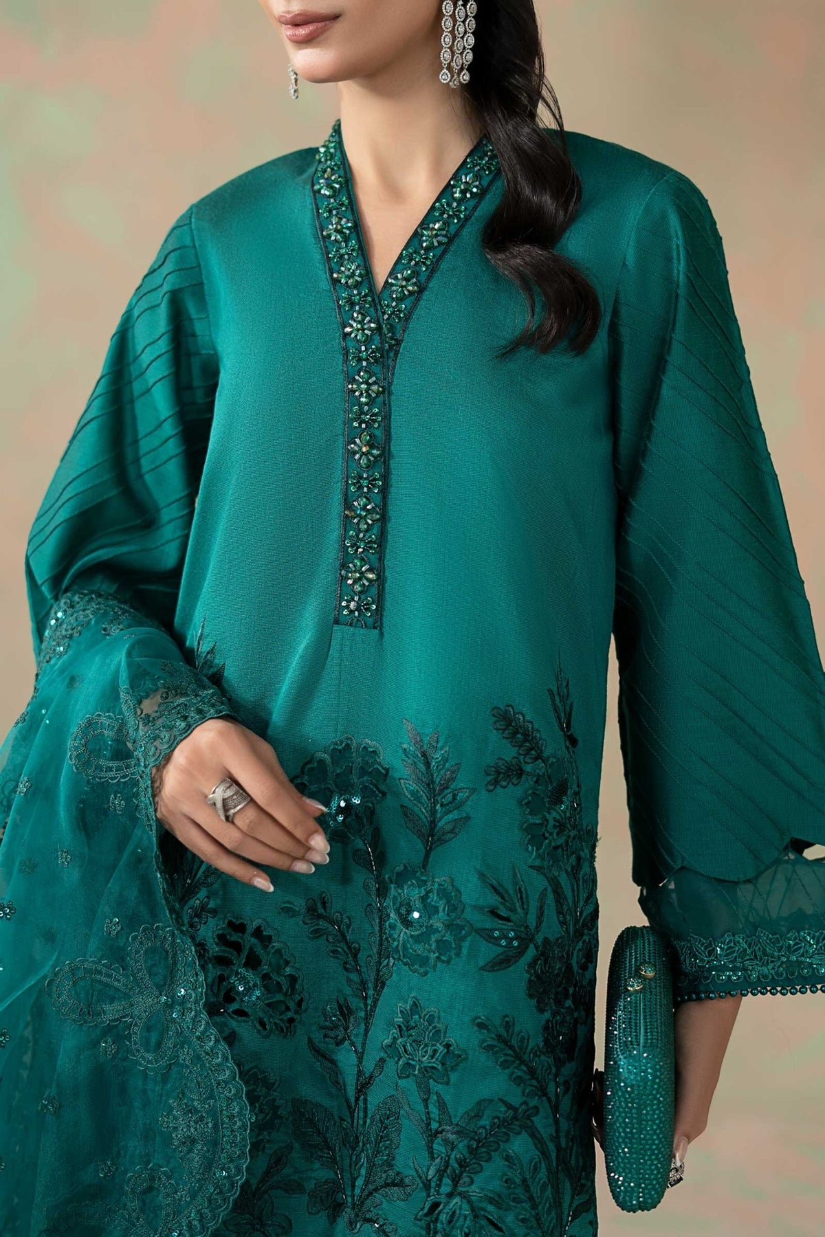 Maria B | RTW | 3 Piece Embroidered Silk Net Suit-Brand:Maria B-Type:Luxury Formals-Blue - House of Maryam- Buy in UK, USA