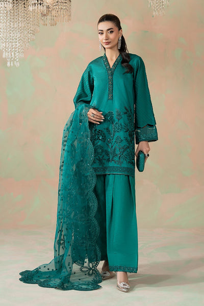 Maria B | RTW | 3 Piece Embroidered Silk Net Suit-Brand:Maria B-Type:Luxury Formals-Blue - House of Maryam- Buy in UK, USA