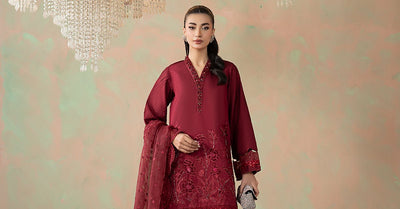 Maria B | RTW | 3 Piece Embroidered Silk Net Suit-Brand:Maria B-Type:Luxury Formals-Pink - House of Maryam- Buy in UK, USA