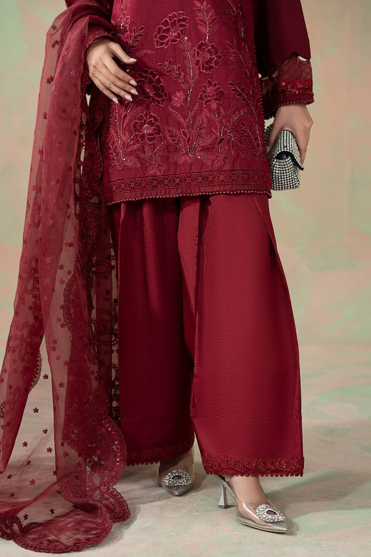 Maria B | RTW | 3 Piece Embroidered Silk Net Suit-Brand:Maria B-Type:Luxury Formals-Pink - House of Maryam- Buy in UK, USA