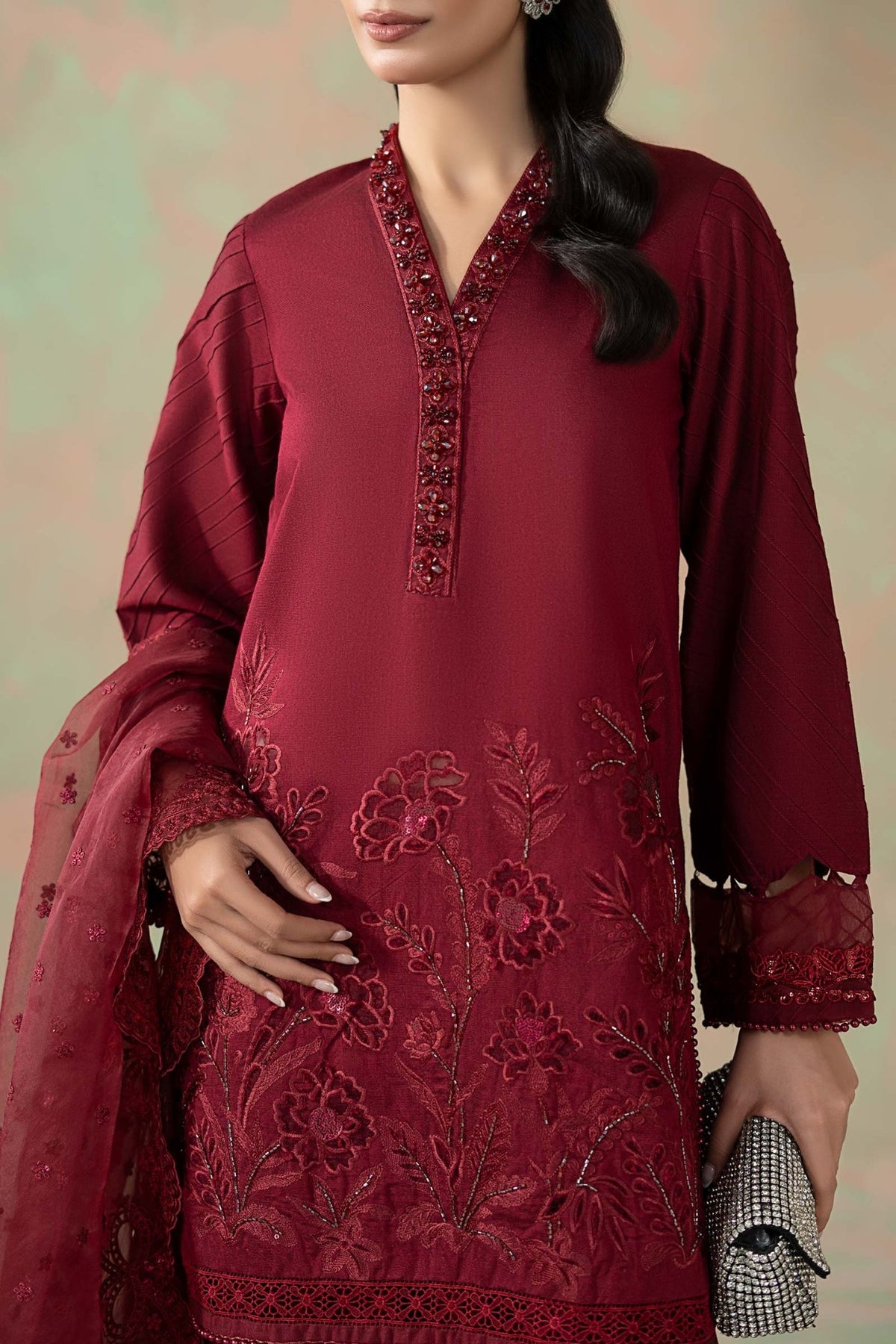 Maria B | RTW | 3 Piece Embroidered Silk Net Suit-Brand:Maria B-Type:Luxury Formals-Pink - House of Maryam- Buy in UK, USA