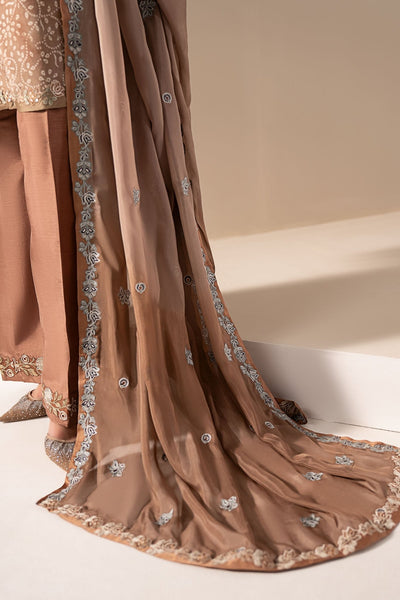 Maria B | RTW | 3 Piece Embroidered Silk Suit-Brand:Maria B-Type:Luxury Formals-Brown - House of Maryam- Buy in UK, USA