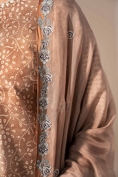 Maria B | RTW | 3 Piece Embroidered Silk Suit-Brand:Maria B-Type:Luxury Formals-Brown - House of Maryam- Buy in UK, USA
