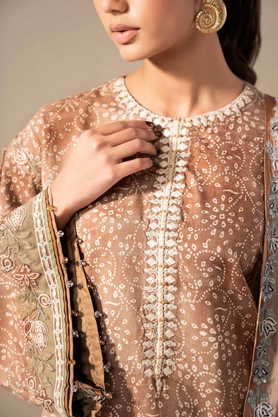 Maria B | RTW | 3 Piece Embroidered Silk Suit-Brand:Maria B-Type:Luxury Formals-Brown - House of Maryam- Buy in UK, USA