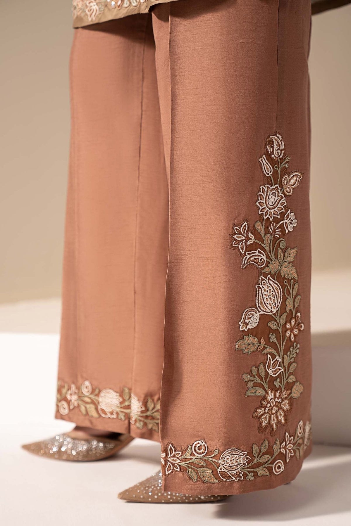 Maria B | RTW | 3 Piece Embroidered Silk Suit-Brand:Maria B-Type:Luxury Formals-Brown - House of Maryam- Buy in UK, USA