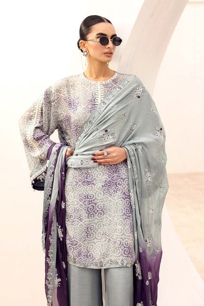 Maria B | RTW | 3 Piece Embroidered Silk Suit-Brand:Maria B-Type:Luxury Formals-Grey - House of Maryam- Buy in UK, USA