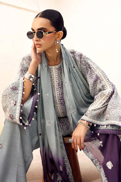 Maria B | RTW | 3 Piece Embroidered Silk Suit-Brand:Maria B-Type:Luxury Formals-Grey - House of Maryam- Buy in UK, USA