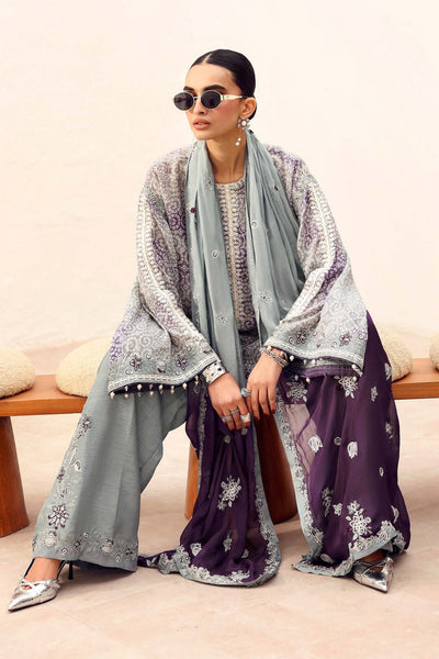 Maria B | RTW | 3 Piece Embroidered Silk Suit-Brand:Maria B-Type:Luxury Formals-Grey - House of Maryam- Buy in UK, USA