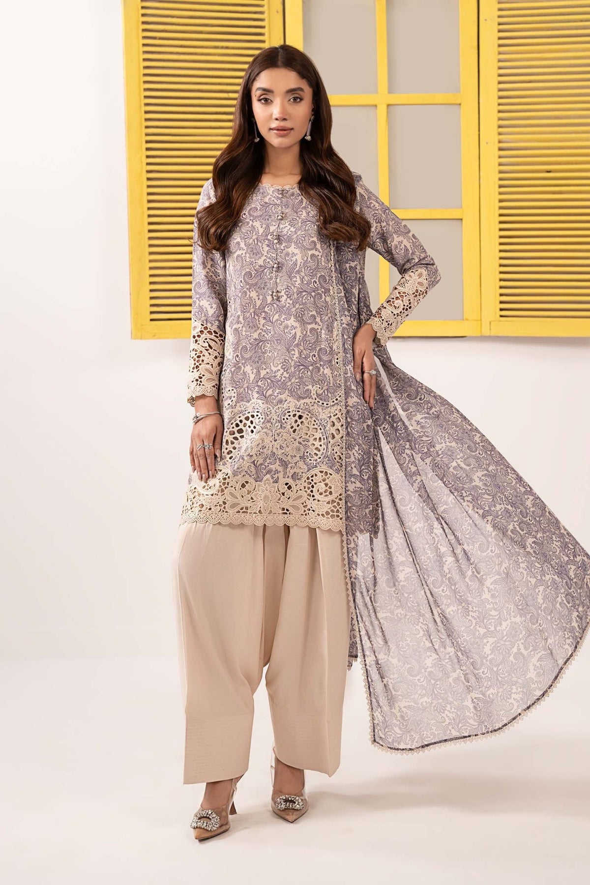 Maria B | RTW | 3 Piece Embroidered Silk Suit-Brand:Maria B-Type:Luxury Pret-White - House of Maryam- Buy in UK, USA