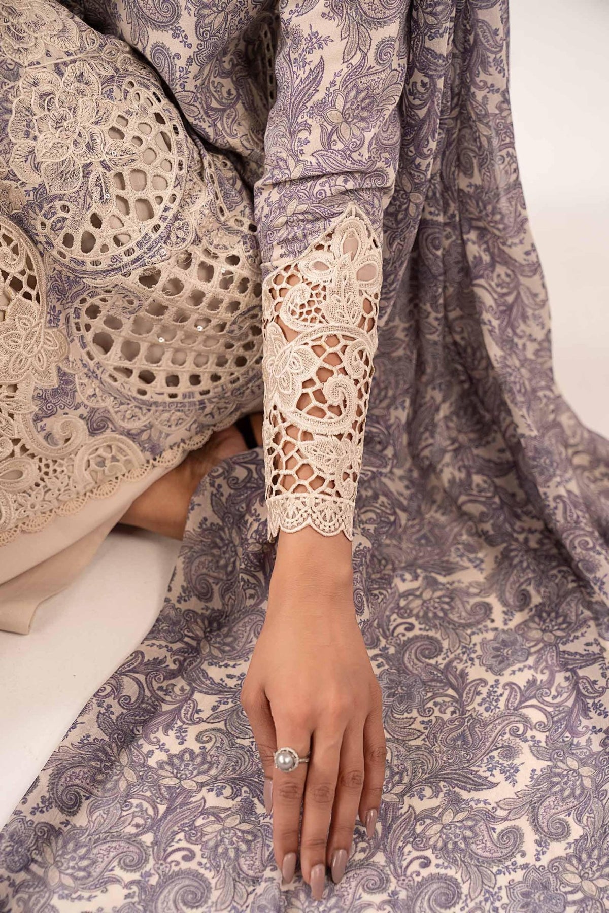 Maria B | RTW | 3 Piece Embroidered Silk Suit-Brand:Maria B-Type:Luxury Pret-White - House of Maryam- Buy in UK, USA