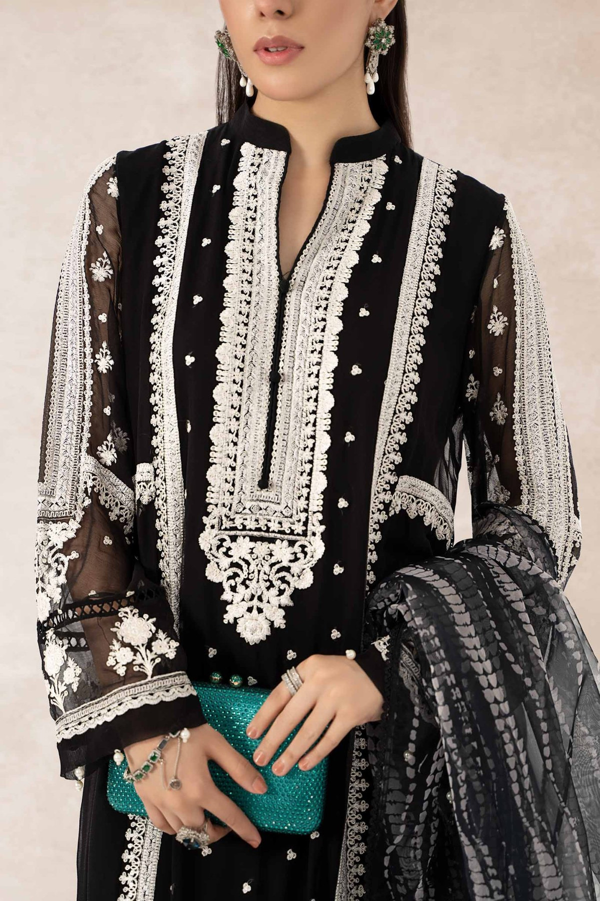 Maria B | RTW | 3 Piece Embroidered Suit-Brand:Maria B-Type:Luxury Formals-Black - House of Maryam- Buy in UK, USA