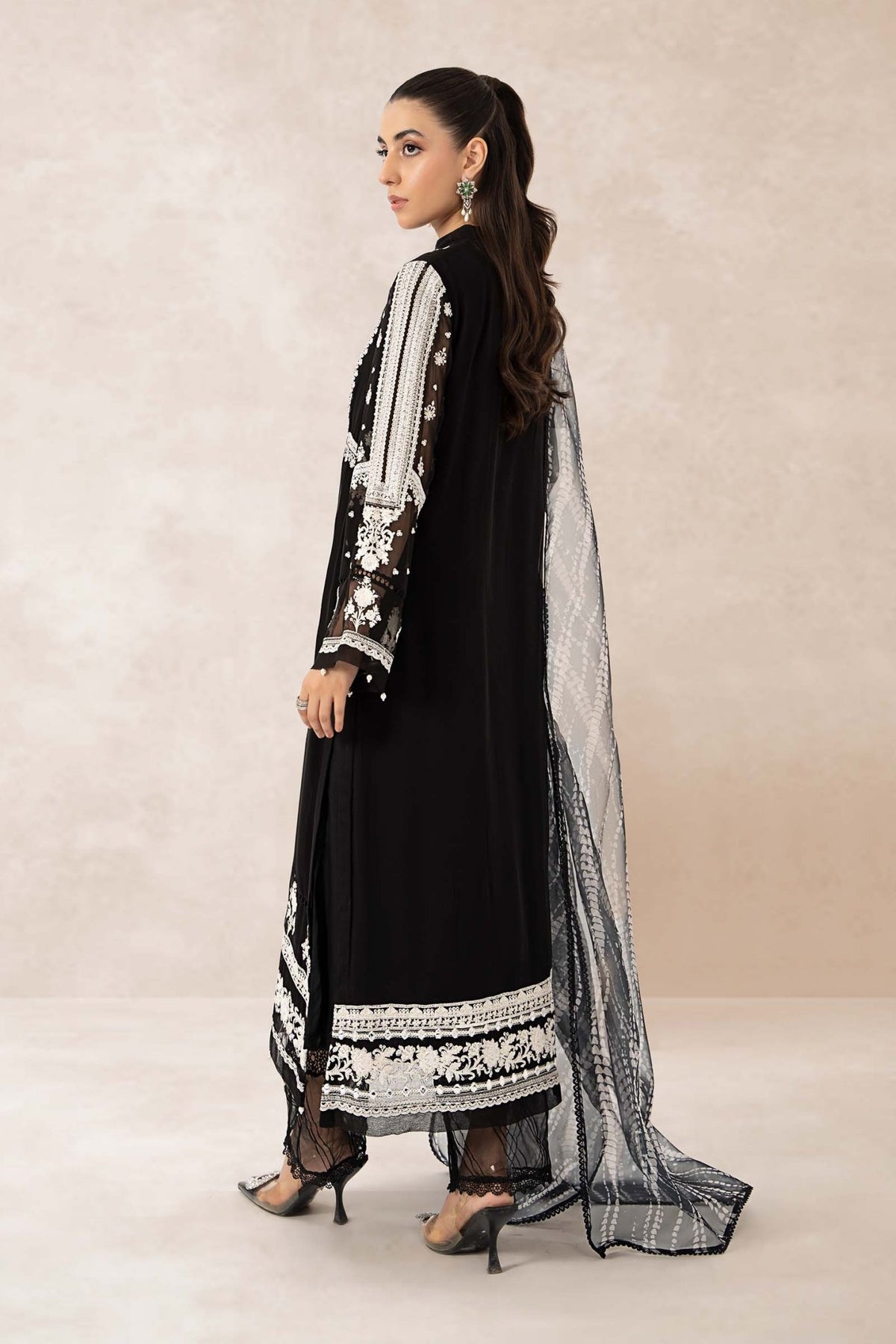 Maria B | RTW | 3 Piece Embroidered Suit-Brand:Maria B-Type:Luxury Formals-Black - House of Maryam- Buy in UK, USA