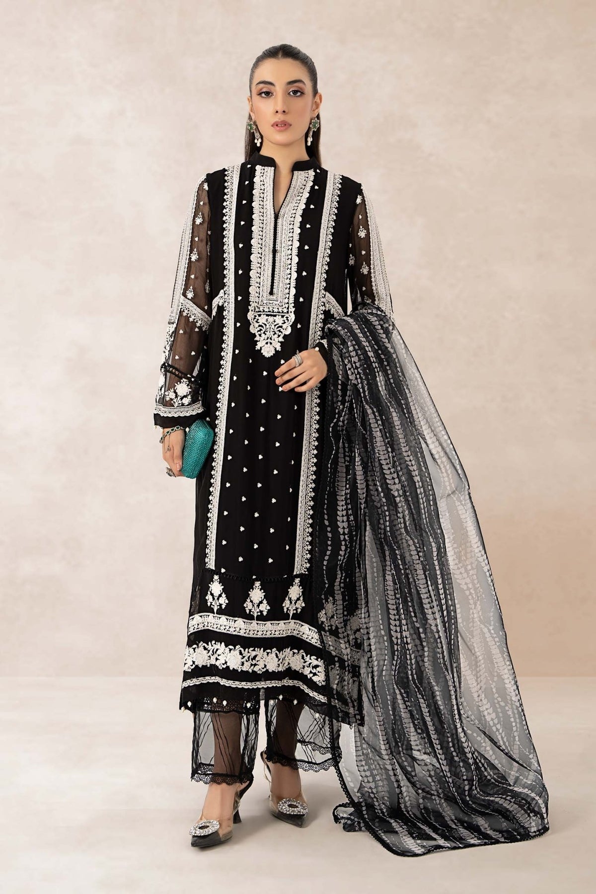 Maria B | RTW | 3 Piece Embroidered Suit-Brand:Maria B-Type:Luxury Formals-Black - House of Maryam- Buy in UK, USA