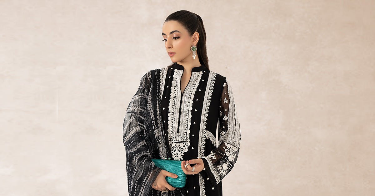 Maria B | RTW | 3 Piece Embroidered Suit-Brand:Maria B-Type:Luxury Formals-Black - House of Maryam- Buy in UK, USA