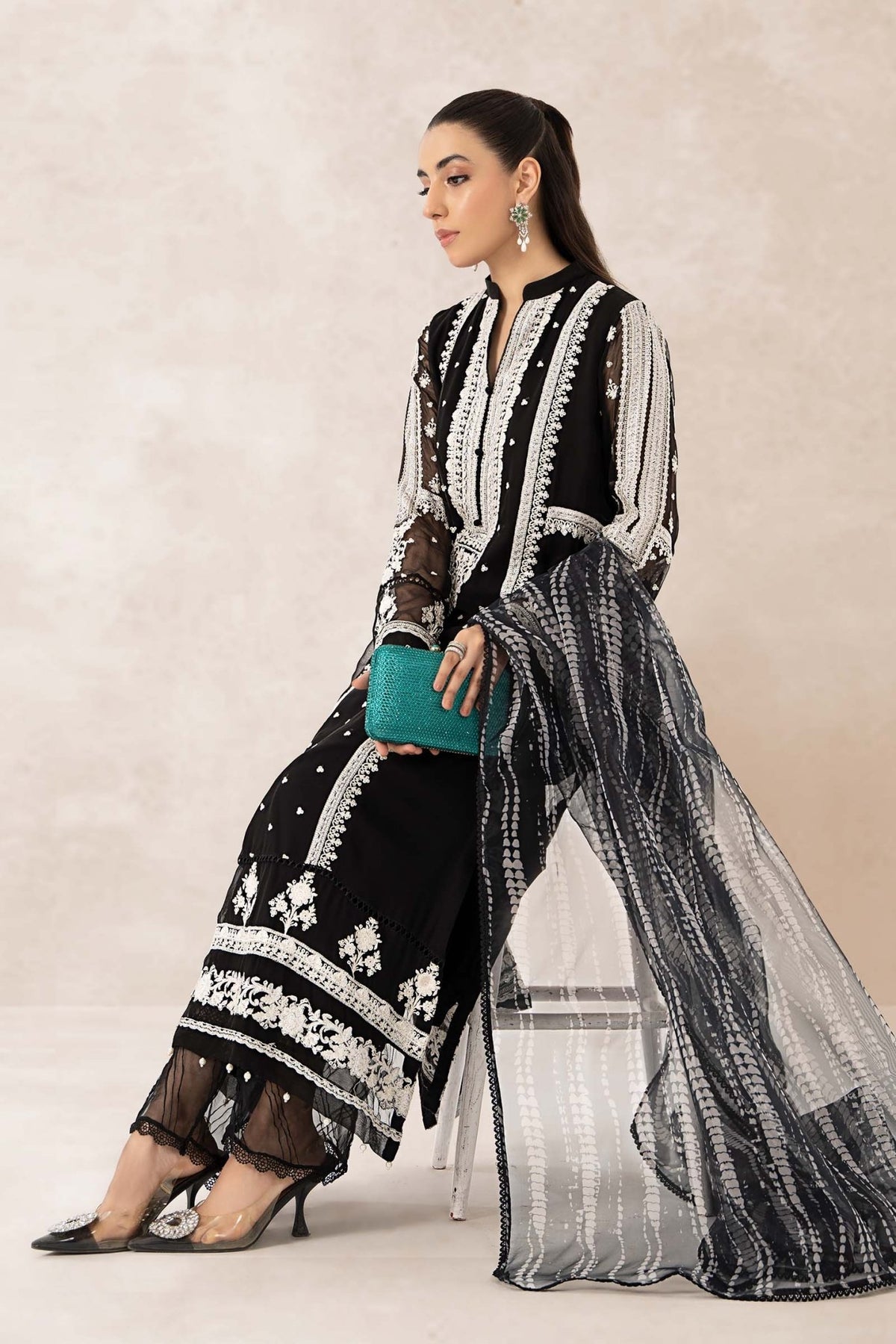 Maria B | RTW | 3 Piece Embroidered Suit-Brand:Maria B-Type:Luxury Formals-Black - House of Maryam- Buy in UK, USA