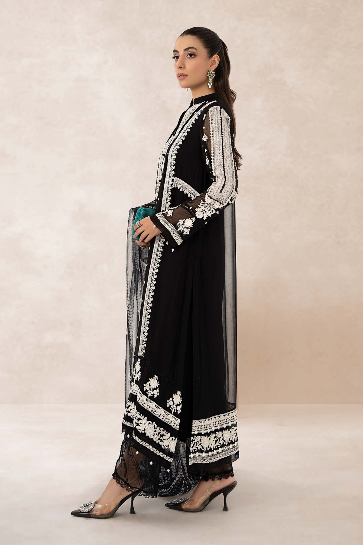 Maria B | RTW | 3 Piece Embroidered Suit-Brand:Maria B-Type:Luxury Formals-Black - House of Maryam- Buy in UK, USA