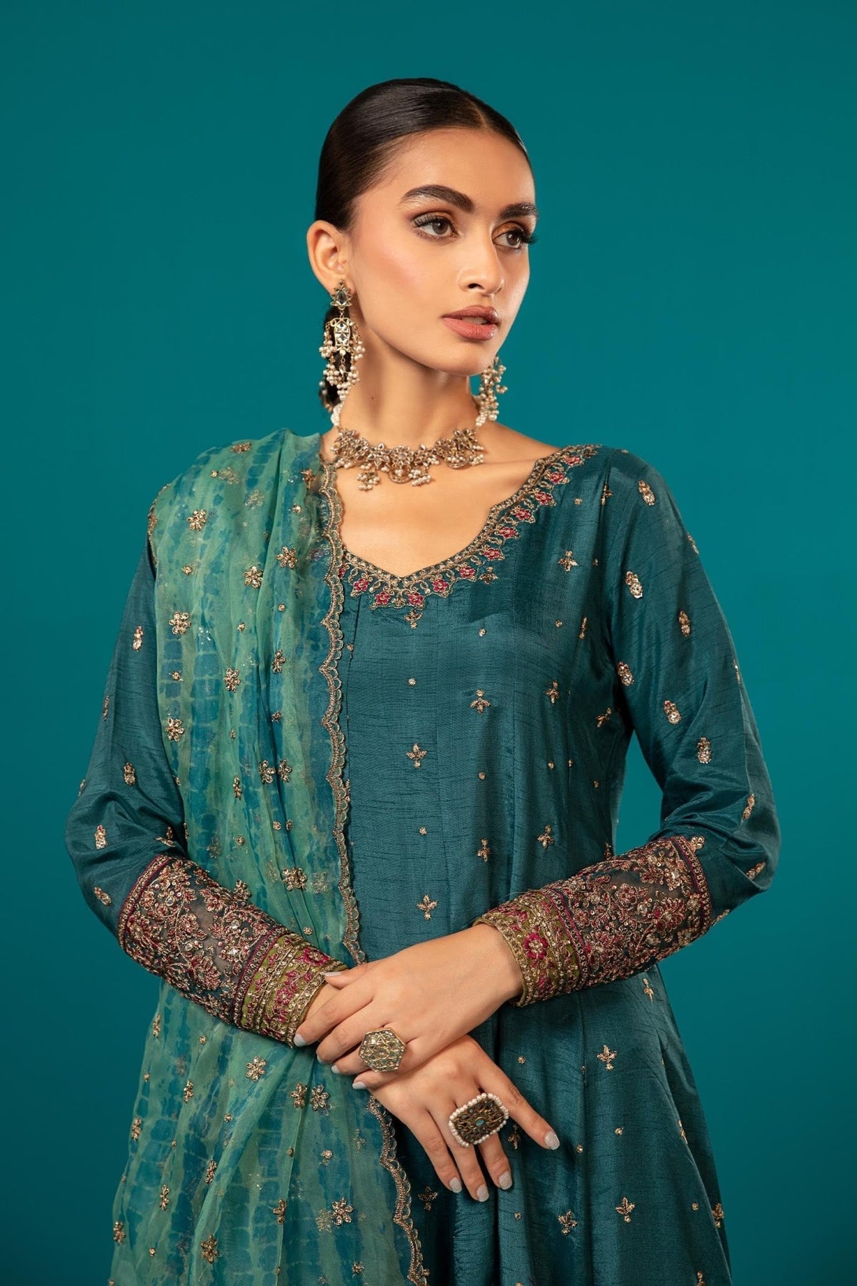 Maria B | RTW | 3 Piece Embroidered Suit-Brand:Maria B-Type:Luxury Formals-Blue - House of Maryam- Buy in UK, USA