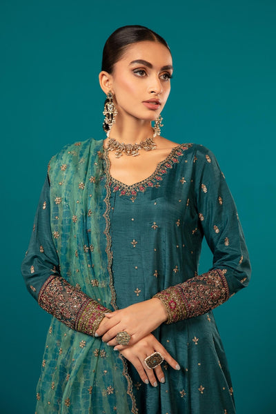 Maria B | RTW | 3 Piece Embroidered Suit-Brand:Maria B-Type:Luxury Formals-Blue - House of Maryam- Buy in UK, USA