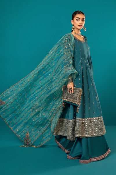 Maria B | RTW | 3 Piece Embroidered Suit-Brand:Maria B-Type:Luxury Formals-Blue - House of Maryam- Buy in UK, USA
