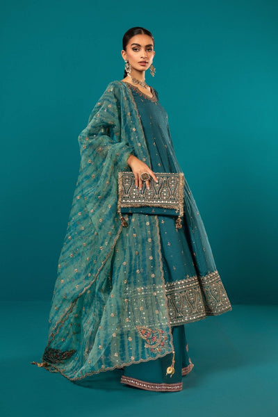 Maria B | RTW | 3 Piece Embroidered Suit-Brand:Maria B-Type:Luxury Formals-Blue - House of Maryam- Buy in UK, USA
