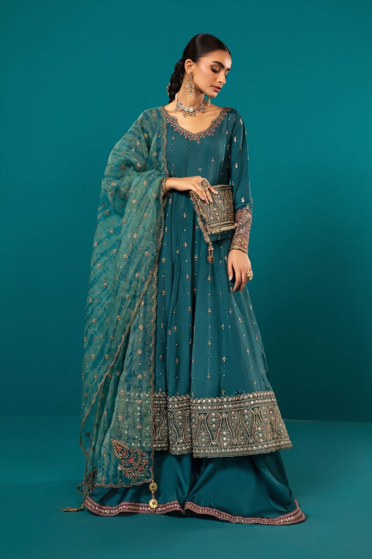 Maria B | RTW | 3 Piece Embroidered Suit-Brand:Maria B-Type:Luxury Formals-Blue - House of Maryam- Buy in UK, USA