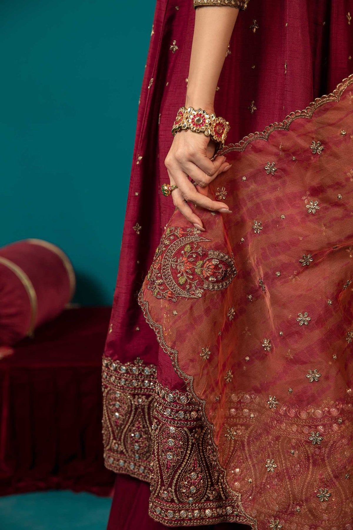 Maria B | RTW | 3 Piece Embroidered Suit-Brand:Maria B-Type:Luxury Formals-Maroon - House of Maryam- Buy in UK, USA