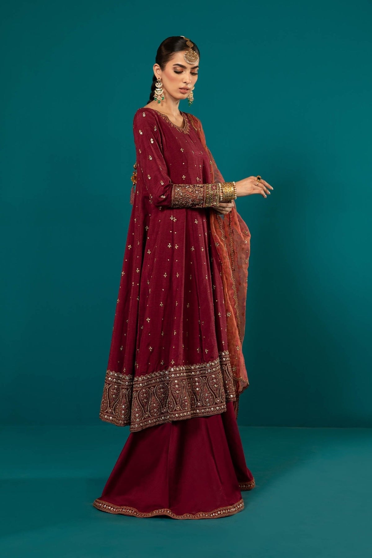 Maria B | RTW | 3 Piece Embroidered Suit-Brand:Maria B-Type:Luxury Formals-Maroon - House of Maryam- Buy in UK, USA
