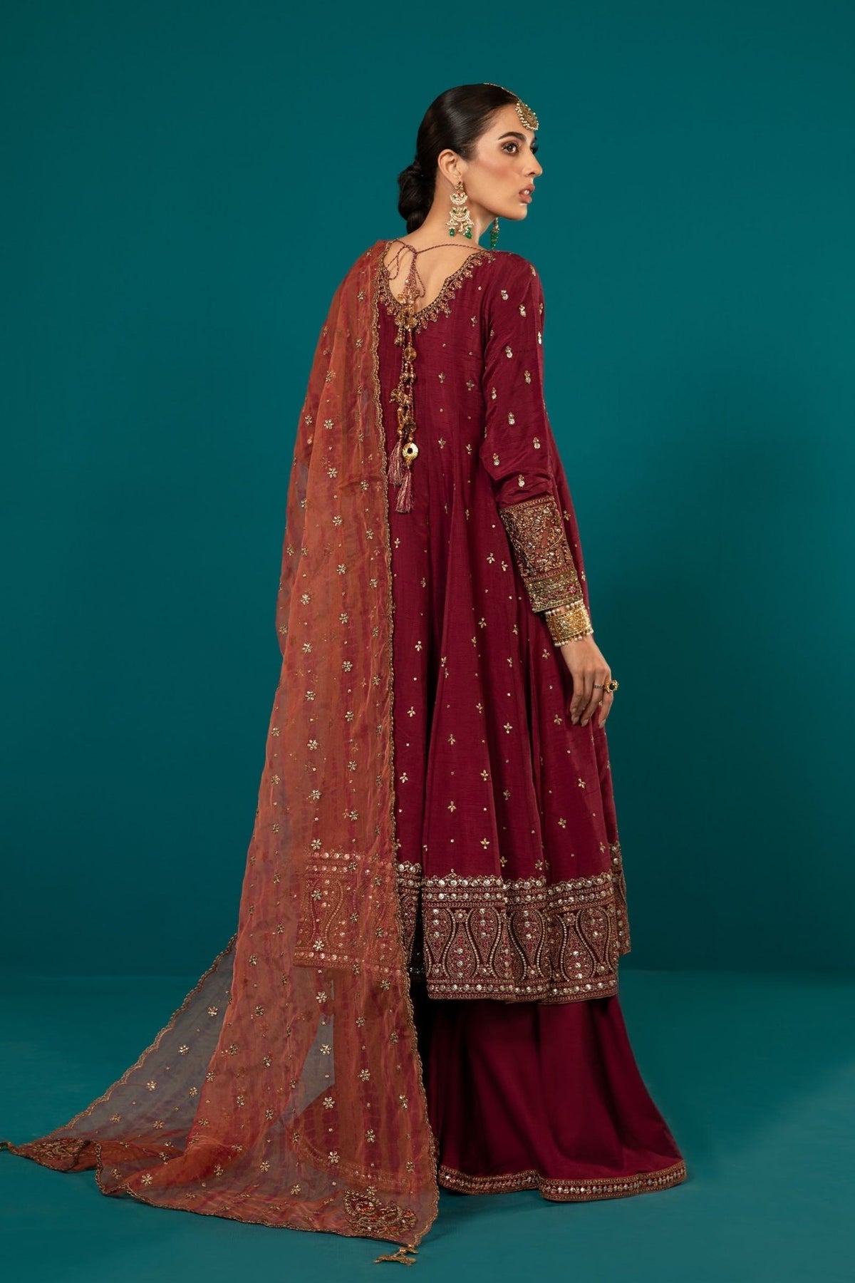Maria B | RTW | 3 Piece Embroidered Suit-Brand:Maria B-Type:Luxury Formals-Maroon - House of Maryam- Buy in UK, USA