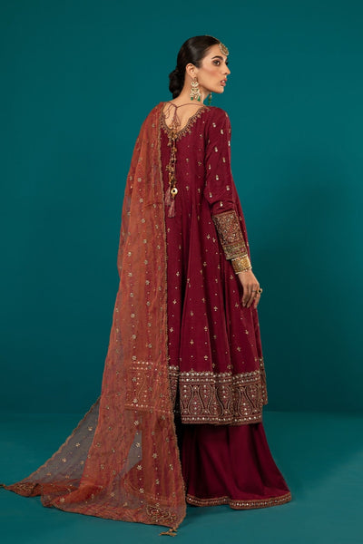 Maria B | RTW | 3 Piece Embroidered Suit-Brand:Maria B-Type:Luxury Formals-Maroon - House of Maryam- Buy in UK, USA