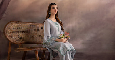 Maria B | RTW | 3 Piece Embroidered Tassel Silk Suit-Brand:Maria B-Type:Luxury Pret-Blue - House of Maryam- Buy in UK, USA