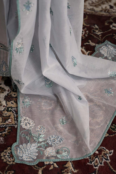 Maria B | RTW | 3 Piece Embroidered Tassel Silk Suit-Brand:Maria B-Type:Luxury Pret-Blue - House of Maryam- Buy in UK, USA
