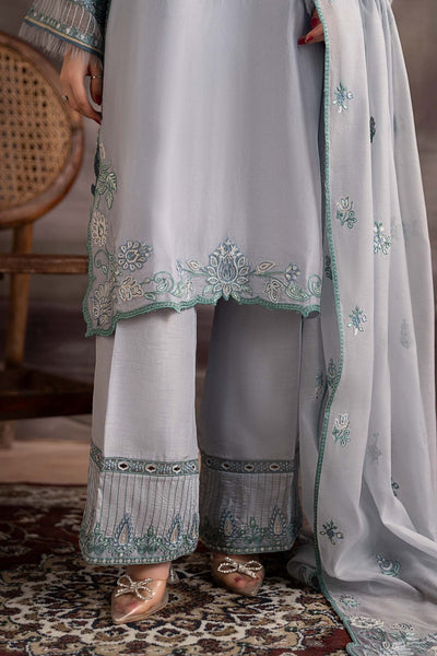 Maria B | RTW | 3 Piece Embroidered Tassel Silk Suit-Brand:Maria B-Type:Luxury Pret-Blue - House of Maryam- Buy in UK, USA