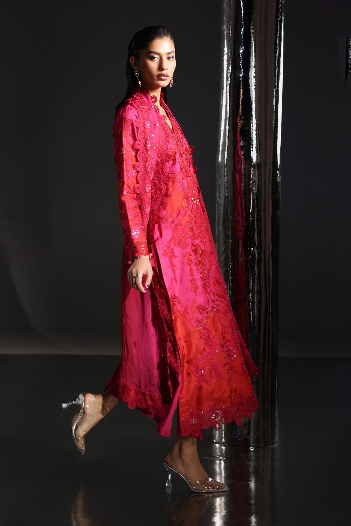 Maria B | RTW | 3 Piece Embroidered Tissue Silk Suit-Brand:Maria B-Type:Luxury Formals-Pink - House of Maryam- Buy in UK, USA