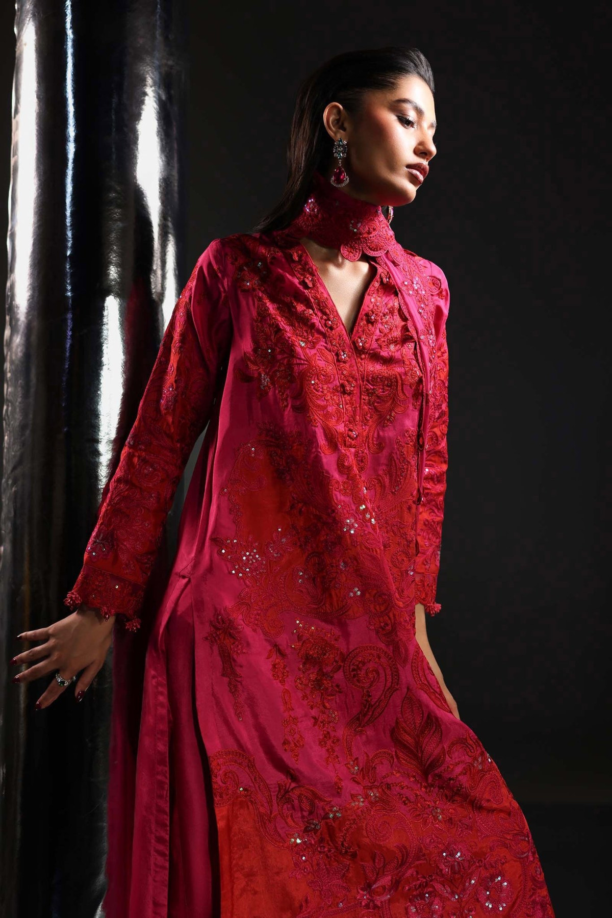 Maria B | RTW | 3 Piece Embroidered Tissue Silk Suit-Brand:Maria B-Type:Luxury Formals-Pink - House of Maryam- Buy in UK, USA