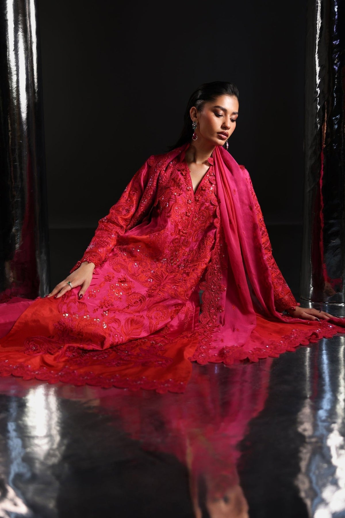 Maria B | RTW | 3 Piece Embroidered Tissue Silk Suit-Brand:Maria B-Type:Luxury Formals-Pink - House of Maryam- Buy in UK, USA
