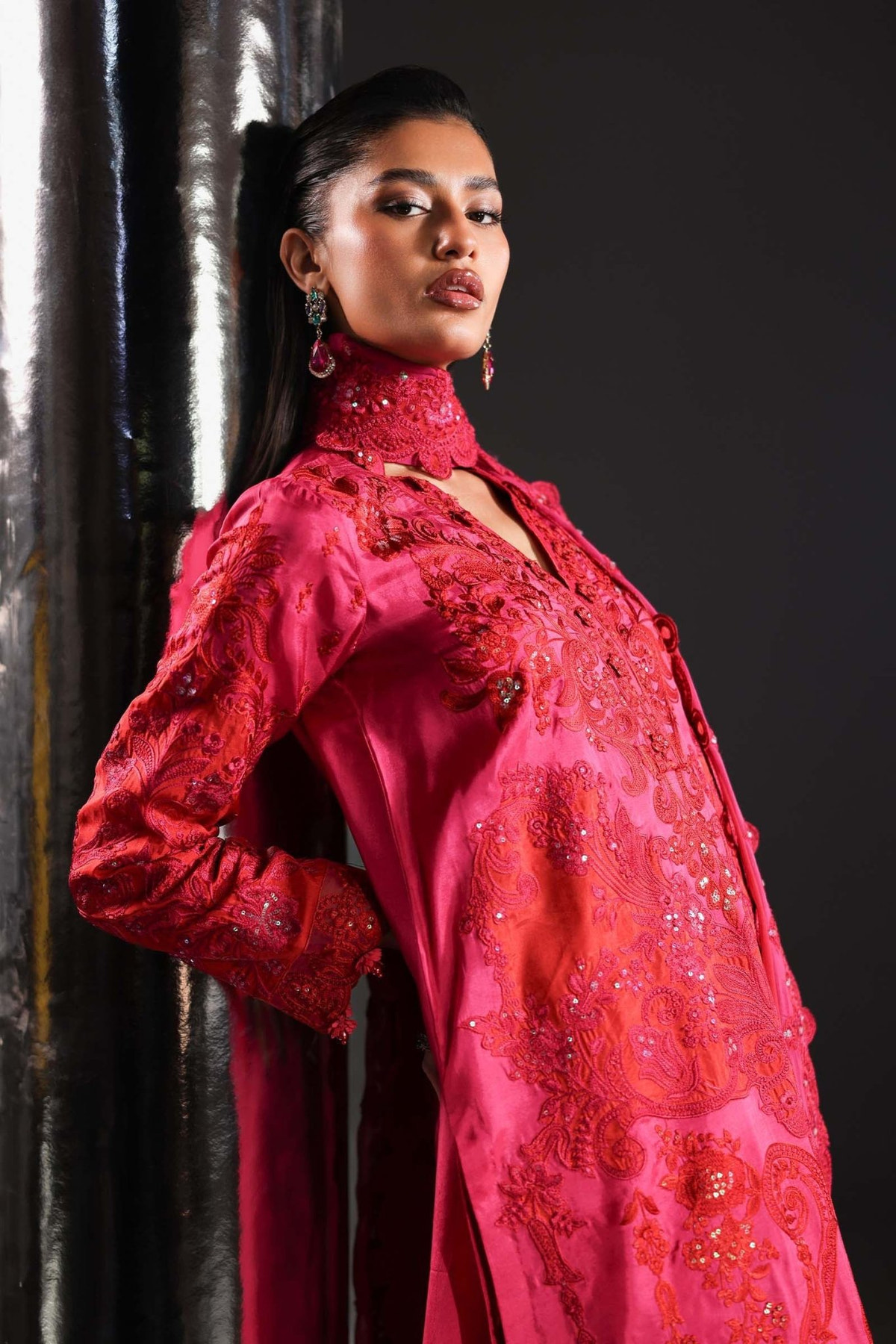 Maria B | RTW | 3 Piece Embroidered Tissue Silk Suit-Brand:Maria B-Type:Luxury Formals-Pink - House of Maryam- Buy in UK, USA