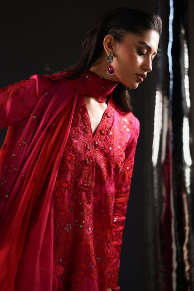 Maria B | RTW | 3 Piece Embroidered Tissue Silk Suit-Brand:Maria B-Type:Luxury Formals-Pink - House of Maryam- Buy in UK, USA