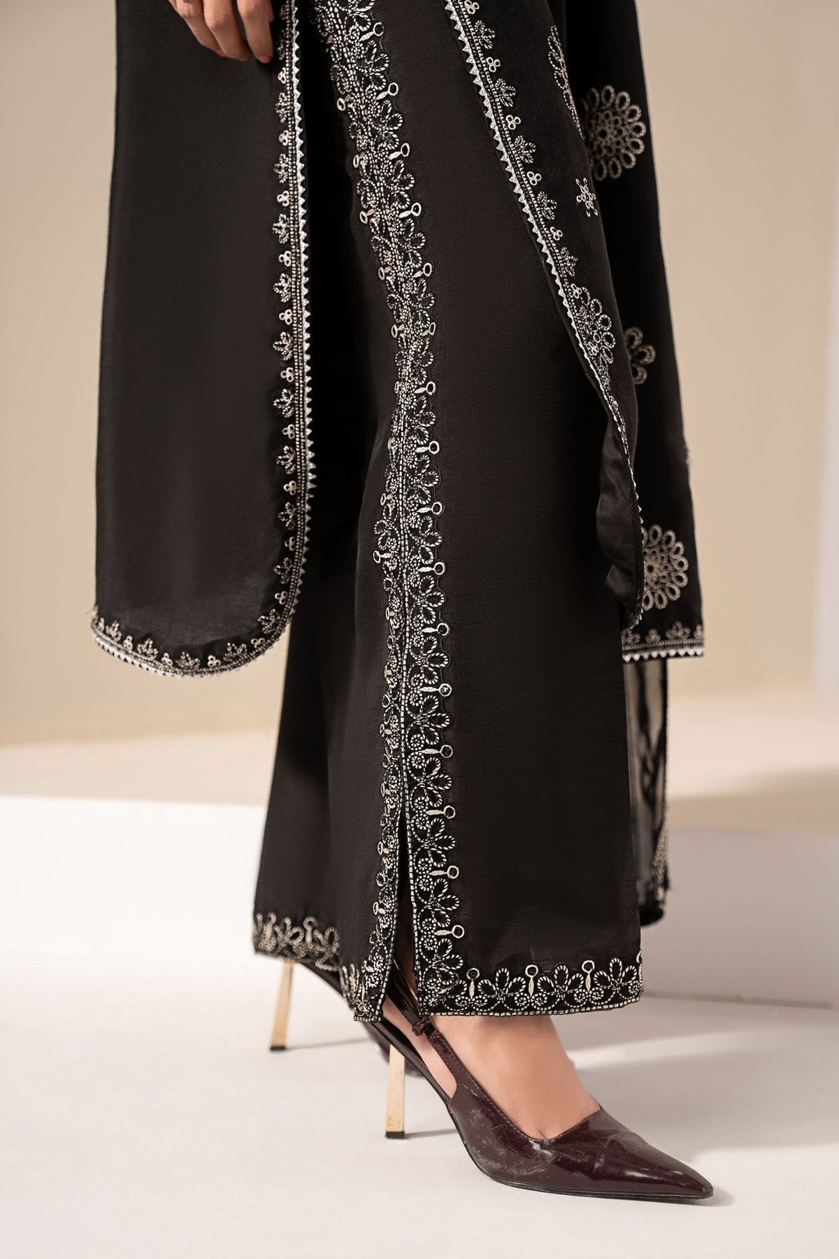 Maria B | RTW | 3 Piece Embroidered Tissue Staple Suit-Brand:Maria B-Type:Luxury Formals-Black - House of Maryam- Buy in UK, USA