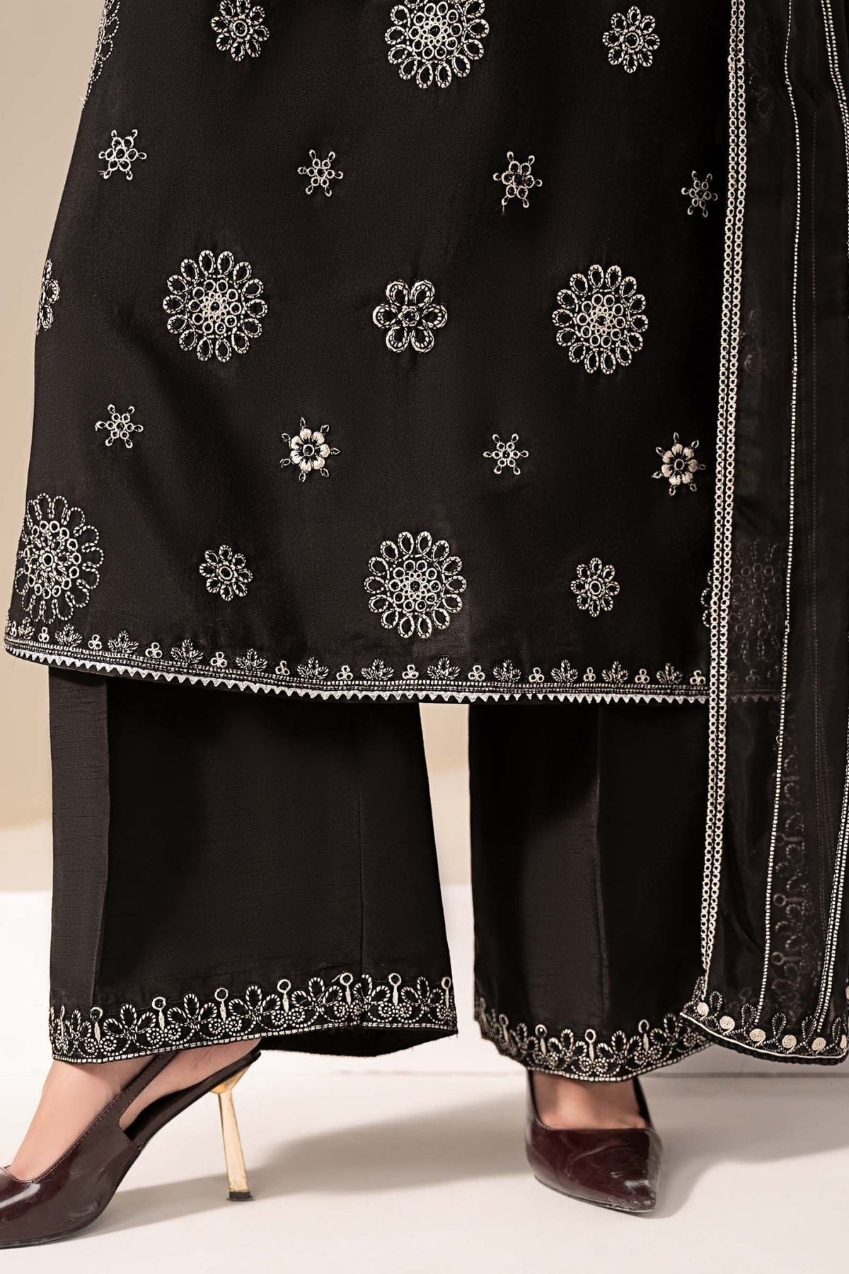 Maria B | RTW | 3 Piece Embroidered Tissue Staple Suit-Brand:Maria B-Type:Luxury Formals-Black - House of Maryam- Buy in UK, USA