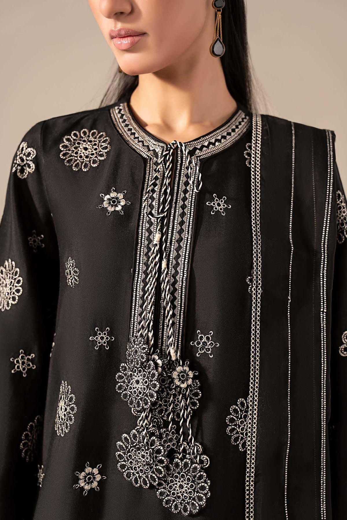 Maria B | RTW | 3 Piece Embroidered Tissue Staple Suit-Brand:Maria B-Type:Luxury Formals-Black - House of Maryam- Buy in UK, USA