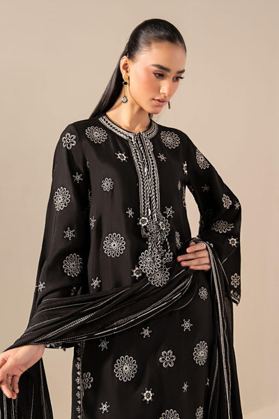 Maria B | RTW | 3 Piece Embroidered Tissue Staple Suit-Brand:Maria B-Type:Luxury Formals-Black - House of Maryam- Buy in UK, USA